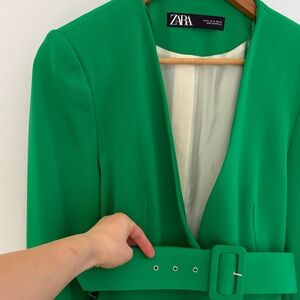 ZARA Bright Green Belted Dress